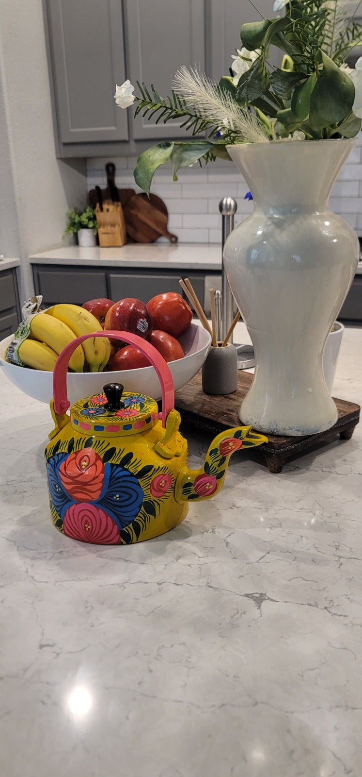 Authentic Hand-Painted Pakistani-Style Floral Art Metal Kettle