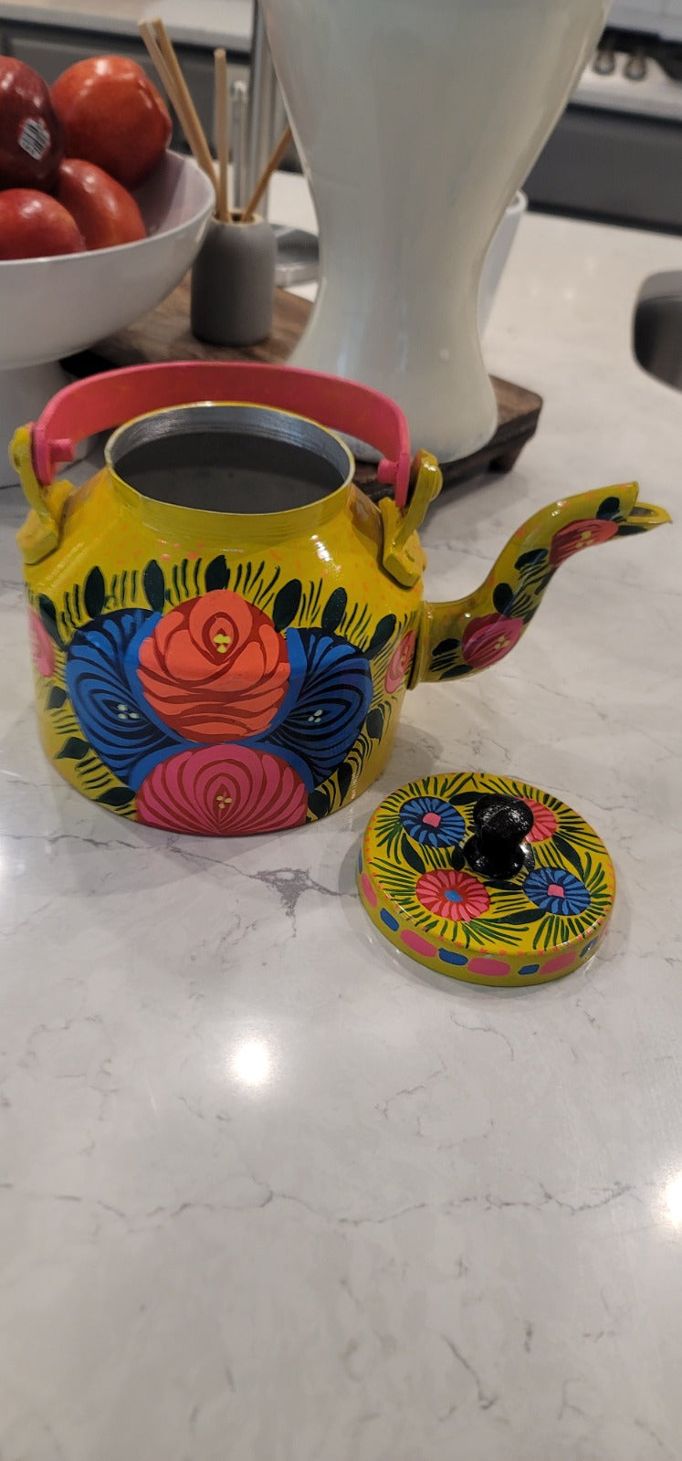 Authentic Hand-Painted Pakistani-Style Floral Art Metal Kettle