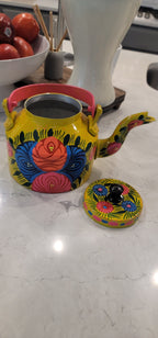 Authentic Hand-Painted Pakistani-Style Floral Art Metal Kettle